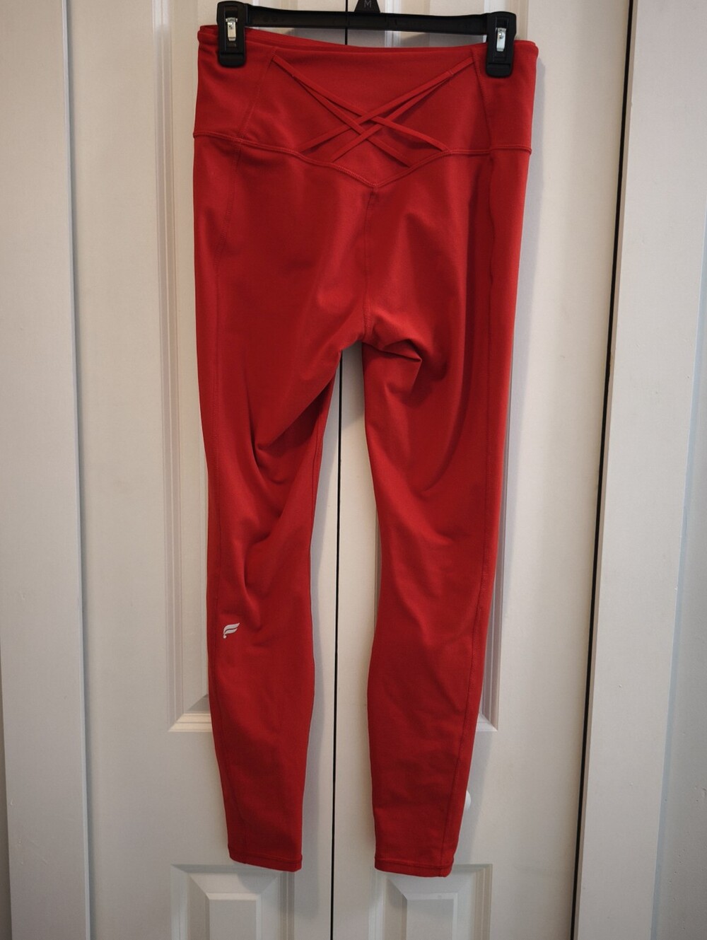 Fabletics PowerHold Medium Red High Rise Leggings Criss Cross Waistband